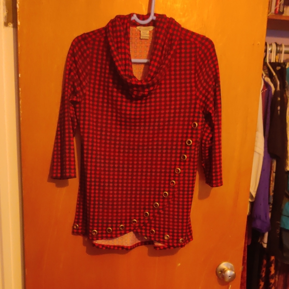 Multiples Red and Black Cowl Neck Sweater